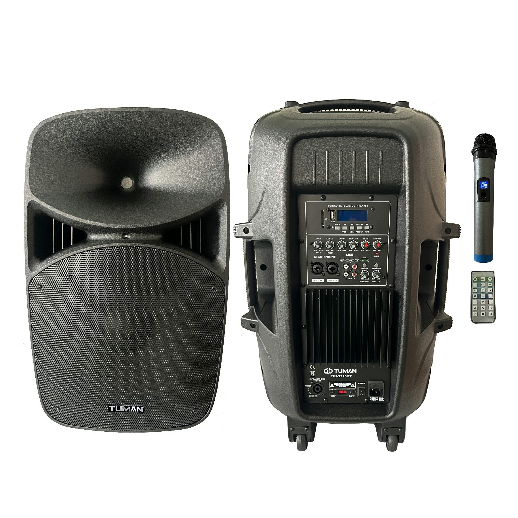 TUMAN 15 inch portable active LED party speaker TPA3715LBT